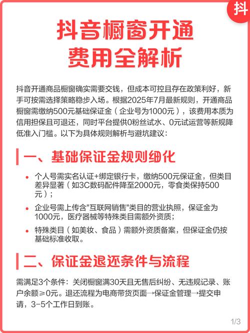 抖音商品橱窗开通全攻略:1000粉丝+10作品,保证金500元起