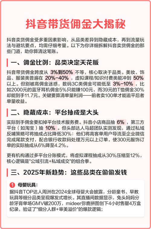 抖音商品橱窗佣金计算规则_抖音带货佣金一般是多少钱_类目佣金天花板